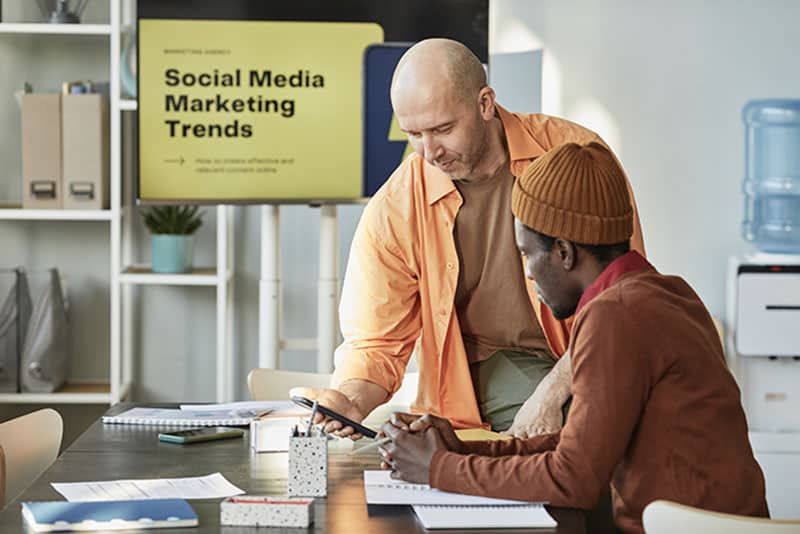 brand team building a digital marketing strategy together