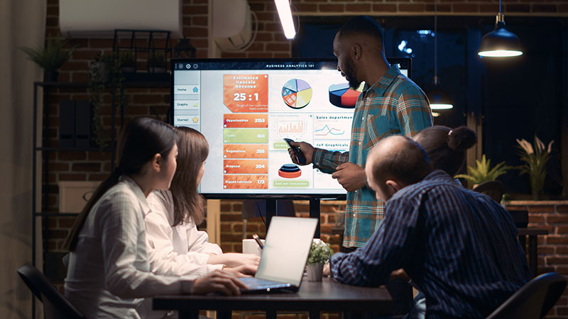 digital marketing agency team reviewing campaign results and ROI data